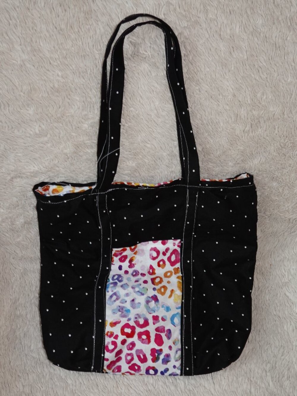 Girls Handmade Black Polka-Dot, Multi-colored Leopard Print Soft Fabric Bag